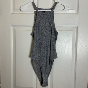 SHEIN Gray High Neck Sleeveless Ribbed Bodysuit Women Size XS